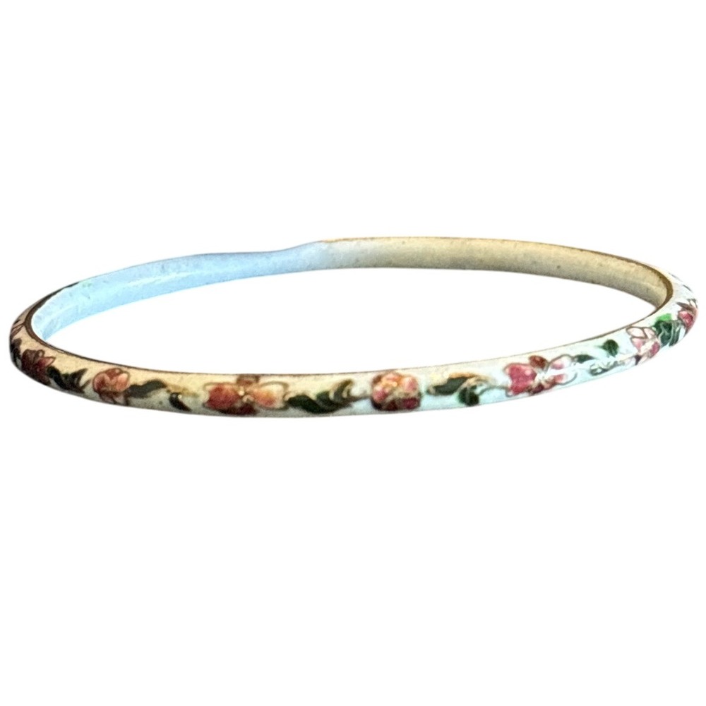 Vintage Floral Bangle Bracelet, Delicate Pink &‎ Green Flower Design Women's